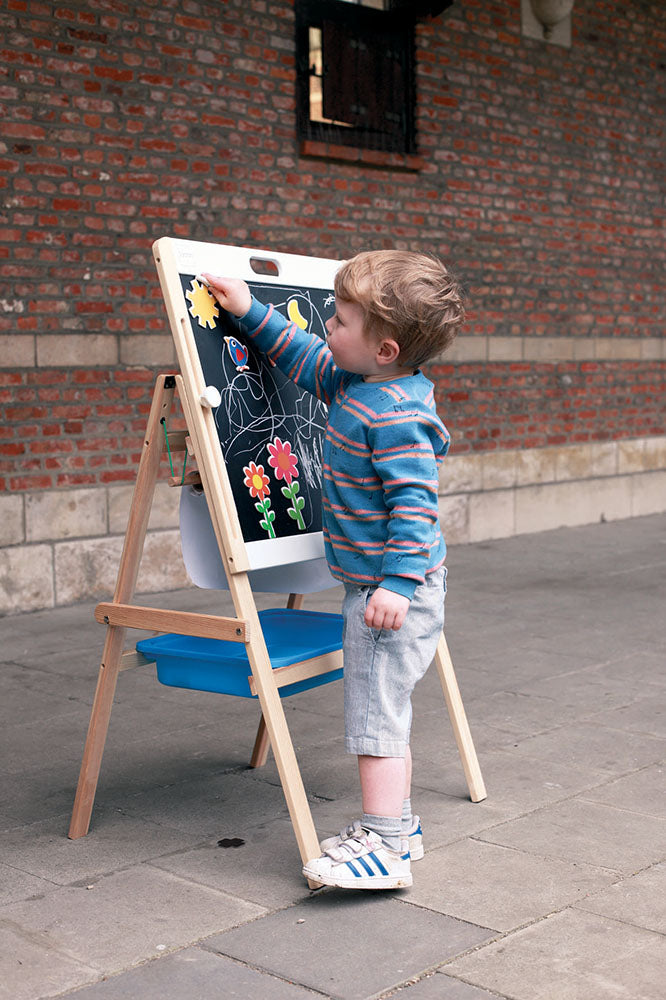 chevalet d'art pour enfants, tableau blanc magnétique tableau noir double  face chevalet 360rotatif, 54-64 cm chevalet debout réglable avec  accessoires de peinture pour